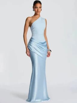 Blifanbo Stain Oblique Shoulder Sexy Maxi Dress Women Gown Ruched Sleeveless Fashion High Waist Club Party Evening Dress Elegant