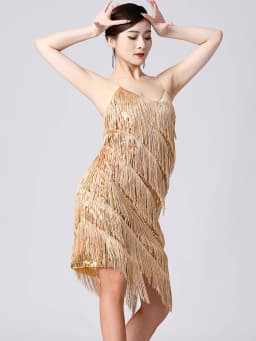Women 1920s Vintage Great Gatsby Party Sequin Dress Sexy V-Neck Summer Cami Dress Gold Fringe Dress Vestidos Flapper Costumes