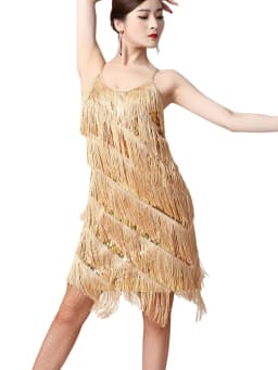 Women 1920s Vintage Great Gatsby Party Sequin Dress Sexy V-Neck Summer Cami Dress Gold Fringe Dress Vestidos Flapper Costumes