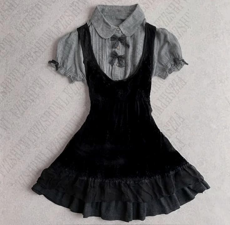 Bow Cute Harajuku Gothic Dress Y2K Women Clothing Aesthetic Subculture Punk Fashion Shirt dress Female Lace Chic Vintage Frock