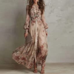 Vintage Floral Print High Waist Pleated Long Dress Woman Elegant O Neck Slim Party Dresses Spring Long Sleeve Boho Holiday Dress
