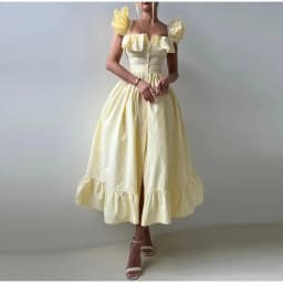 Flying Sleeves Striped Long Dresses Woman Elegant Single Breasted A-Line Robes Female Chic High Waist Summer Lady Robes Holiday