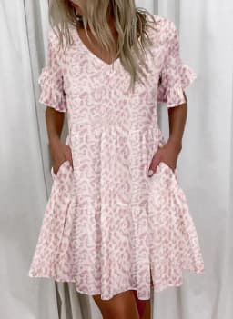 Women Summer Dress Casual V Neck Short Sleeve Butterfly Sleeve Floral Leaf Letter Print Mini Dresses Vestidos YSX9032