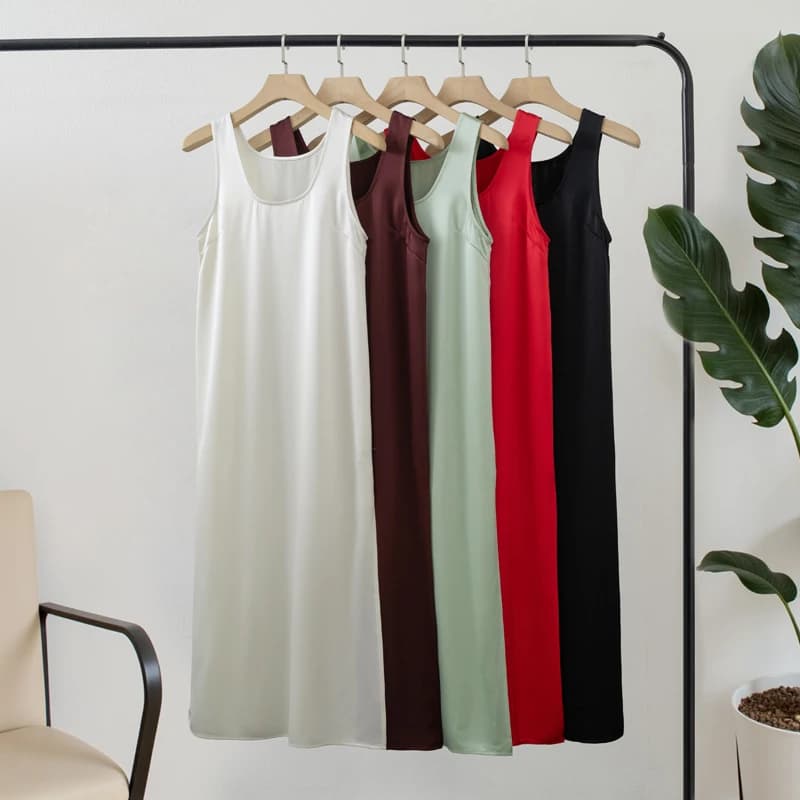 Women Casual Tank Dress Sleeveless Satin Long dress