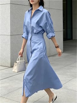 Modigirl Women Casual Long Shirts Dresses 2025 Summer Spring Clothes Khaki Puff Sleeves Botton Simple Maxi Dresses for Women