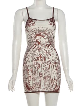Whatiwear Chic Dress Women Elasticity Art Print Low-Neck See Through Skinny Sexy Midnight Summer New Trend Hottie Mini Bodycon
