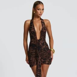 Avrilyaan Leopard Print Halter Pleated Ribbon Dress Women Mini 2025 Summer Dress Deep V Backless Sexy Party Dresses Vestidos