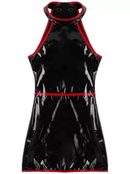Halter Sleeveless Wet Look PVC Vestido Shiny PU Leather Hot Dress Tights Package Hip Minifalda Sexy Sundress Miniskirt Dresses