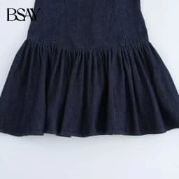 BSAY Denim Dress for Women Fashion Autumn Winter Layered Decorative Backless Mini Dresses French Chic Female Evening Clothing