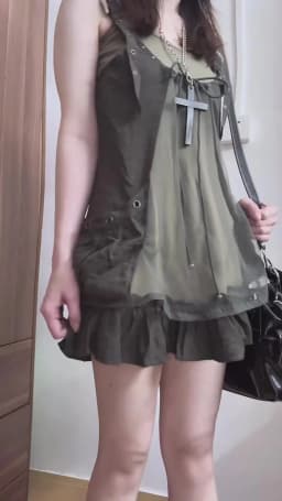 Vintage Y2K Two-Piece Outfit Strap Dress Mesh Layered Cami Ruffle Hem Japanese Harajuku Subculture Summer Casual Minidress Set