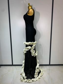 Women Black Sleeveless Ruffles Patchwork Maxi Bandage Dress 2025 Celebrity Elegant Evening Party Gowns Fashion Show Outfit