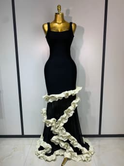 Women Black Sleeveless Ruffles Patchwork Maxi Bandage Dress 2025 Celebrity Elegant Evening Party Gowns Fashion Show Outfit