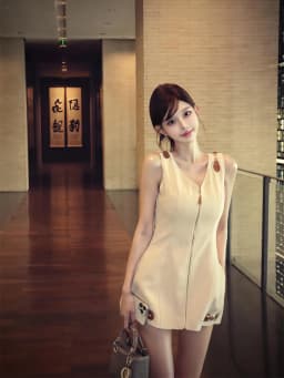 SYJ Soft Style Sleeveless Vest V-Neck Dress Women's Waist-Cinching Design Zipper A-Line Skirt Fashion Casual High Waist