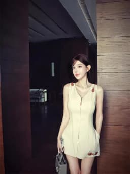 SYJ Soft Style Sleeveless Vest V-Neck Dress Women's Waist-Cinching Design Zipper A-Line Skirt Fashion Casual High Waist