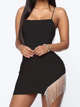 Sexy Tassel Diamonds Party Dress Women Spaghetti Straps Backless Split Bodycon For Women Elegant Dress