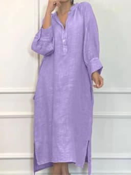 Fashion Cotton Linen Long-sleeved Loose Women's Dresses New Autumn Collection Casual Simple Pocket Elegant Female Slit Dress2025