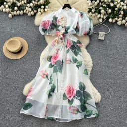 Chic vintage Sexy print mesh Spliced Fairy Summer Women Boho Sundress women clothing Long dress