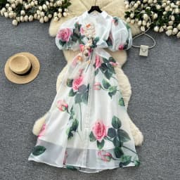 Chic vintage Sexy print mesh Spliced Fairy Summer Women Boho Sundress women clothing Long dress