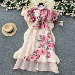 Chic vintage Sexy print mesh Spliced Fairy Summer Women Boho Sundress women clothing Long dress