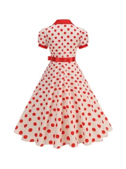 Women's Vintage Polka Dot Summer Dress Short Sleeve V-Neck A-Line Casual Party Robe Femme Pin up Style