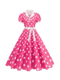 Women's Vintage Polka Dot Summer Dress Short Sleeve V-Neck A-Line Casual Party Robe Femme Pin up Style