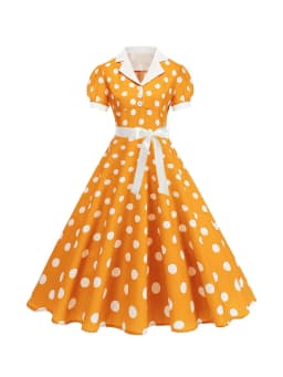 Women's Vintage Polka Dot Summer Dress Short Sleeve V-Neck A-Line Casual Party Robe Femme Pin up Style