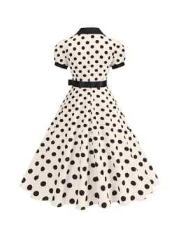 Women's Vintage Polka Dot Summer Dress Short Sleeve V-Neck A-Line Casual Party Robe Femme Pin up Style