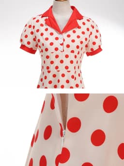 Women's Vintage Polka Dot Summer Dress Short Sleeve V-Neck A-Line Casual Party Robe Femme Pin up Style