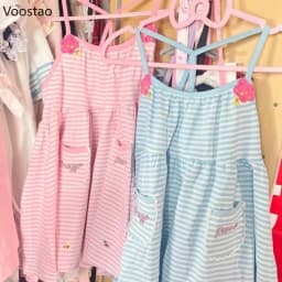 Japanese Cute Lolita Style Princess Dress Women Sweet Striped Cartoon Embroidery Strap Dresses Girls Kawaii Y2k Party Mini Dres
