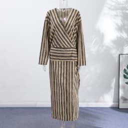 Striped Women's Dress Deep V Long Sleeve Dress Waist Belt Dress Daily Fashion Wear Casual Loose Fit 2026 Collection