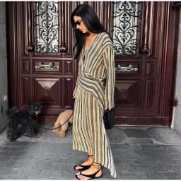 Striped Women's Dress Deep V Long Sleeve Dress Waist Belt Dress Daily Fashion Wear Casual Loose Fit 2026 Collection