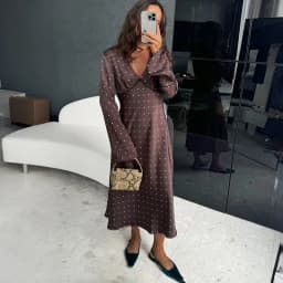 Talenza Women Polka Dot Dress Fashion Satin Print Contrast V-Neck High-Waisted New Dress Summer Elegant Female Party Dress 2026