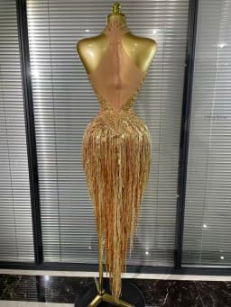 White Golden Color Women Sexy Off the Shoulder Shining Sequins Beading Bodycon Mid-calf Dress Birthday Photoshoot Stage Wear