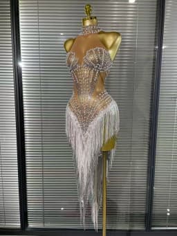 White Golden Color Women Sexy Off the Shoulder Shining Sequins Beading Bodycon Mid-calf Dress Birthday Photoshoot Stage Wear