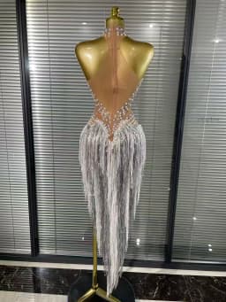 White Golden Color Women Sexy Off the Shoulder Shining Sequins Beading Bodycon Mid-calf Dress Birthday Photoshoot Stage Wear