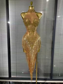 White Golden Color Women Sexy Off the Shoulder Shining Sequins Beading Bodycon Mid-calf Dress Birthday Photoshoot Stage Wear