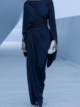 Sexy Slash Collar Pleat Slim Evening Dress Elegant High Waist Solid Color Banquet Dress Lady Leisure Irregular Long Sleeve Dress