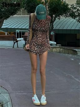 Shestyle Leopard Sexy A-Line Dress Women Two Piece Sets Mesh See Through Fashion Extremely Hot High Street Animal Print Stylish