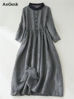 2026 Patchwork Fashion Black White Plaid Autumn Dresses Office Lady Work Dress Japanese Style Women Spring Casual Long Clothing