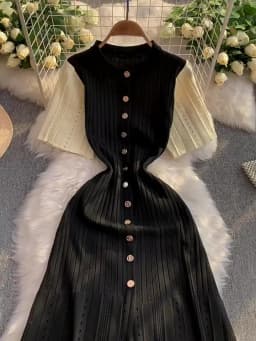 YuooMuoo Women Dress 2026 Spring and Summer Elegant Patchwork One-Piece Knitted Maxi Dress Office Lady Slim Waist Sweater Dress