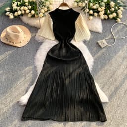 YuooMuoo Women Dress 2026 Spring and Summer Elegant Patchwork One-Piece Knitted Maxi Dress Office Lady Slim Waist Sweater Dress