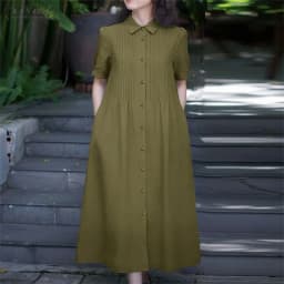 ZANZEA Women 2026 Summer Dress Elegant OL Work Midi Dresses Casual Short Sleeve Buttons Up Sundress Solid Pleated Vestidos Robe