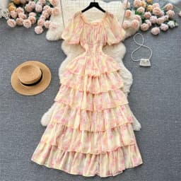 Ladies Party Vestidos 2026 Spring Autumn Retro Bubble Sleeves Lady Birthday Cake Dress High-end Korean Version Women's Dress