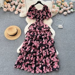 Ladies Party Vestidos 2026 Spring Autumn Retro Bubble Sleeves Lady Birthday Cake Dress High-end Korean Version Women's Dress