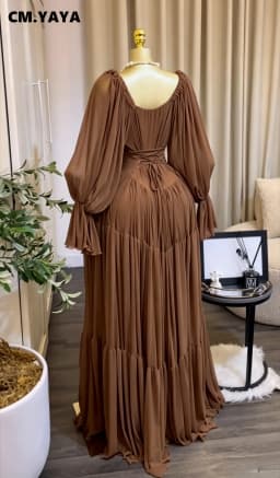 CM.YAYA 2026 Fall Winter Women Long Sleeve Halter Big Swing Long Maxi Dress Evening Birthday Trendy Sexy Vacation Party Dresses