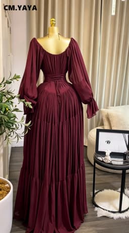 CM.YAYA 2026 Fall Winter Women Long Sleeve Halter Big Swing Long Maxi Dress Evening Birthday Trendy Sexy Vacation Party Dresses