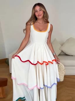 Fashion Contrast Ruffle Maxi Dress Women Sexy U Neck Sleeveless High Waist Loose Long Dresses 2026 Spring Summer Lady Boho Robe
