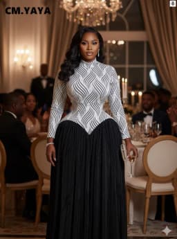 CM.YAYA Women V-neck Long Sleeve Big Swing Striped Print Long Dress 2026 Sexy Parties Evening Vacation Long Dresses Vestidos