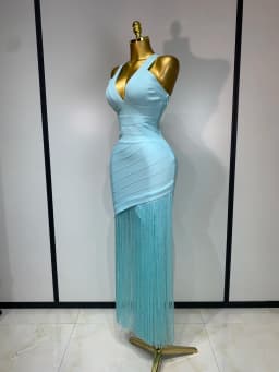 Women Sleeveless Sexy V-neck Tassel Bodycon Bandage Dress Celebrity Elegant Evening Party High Quality Club Birthday Dress