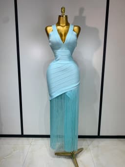 Women Sleeveless Sexy V-neck Tassel Bodycon Bandage Dress Celebrity Elegant Evening Party High Quality Club Birthday Dress